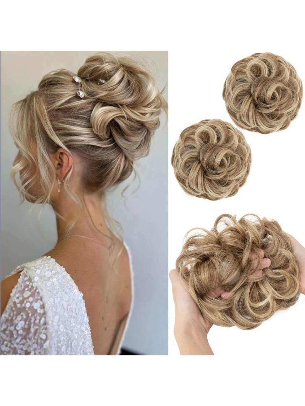 2PCS Wavy Curly Messy Hair Bun Extensions | Synthetic Updo Scrunchies for Women